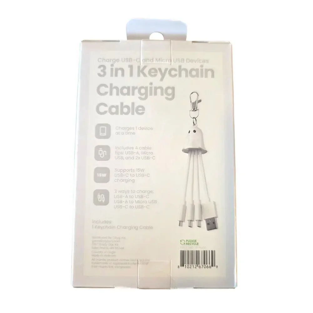 GEMS Figural Keychain Charger Cable Ghost Halloween NEW